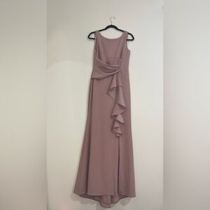 Betsy & Adam Pink Strapless Ruffled Gown